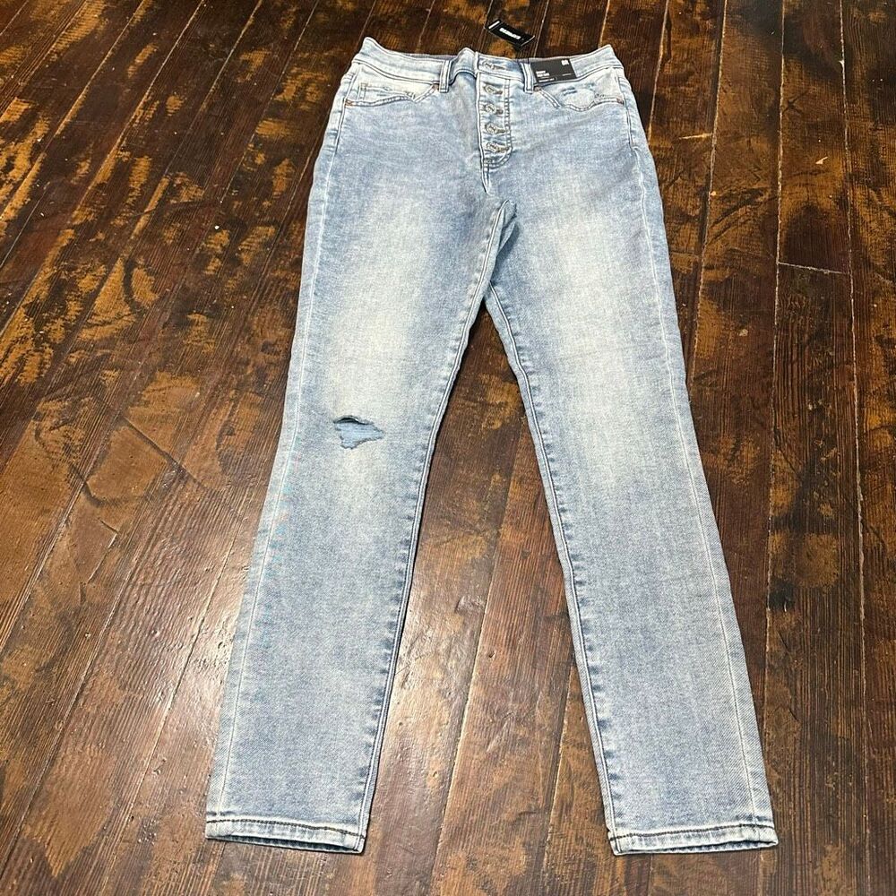 Express acid wash skinny high rise 8R distressed stretchy jeans
